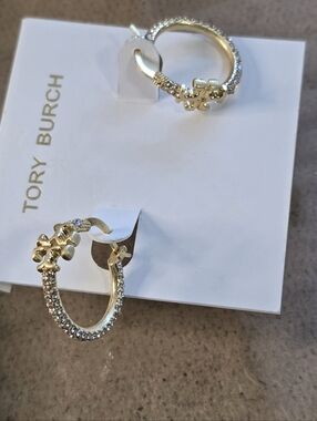 Tory Burch Gold Crystal Pavé Logo Hoop Earrings